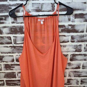 Free 2 Luv 2X Spaghetti Strap Blouse Top Orange Crochet Fringe